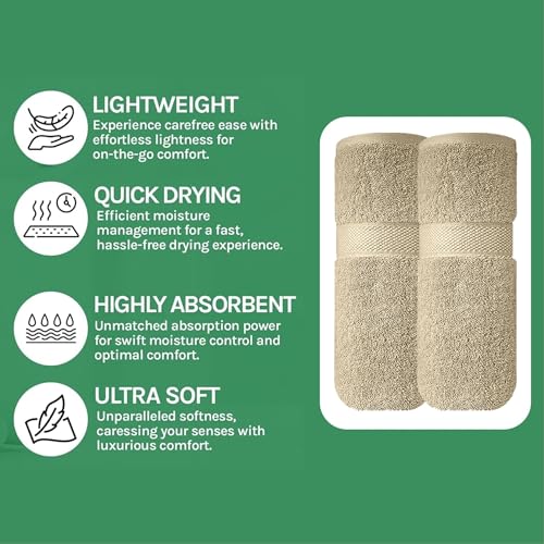 Image of Sulfar 100% Combed Cotton, Quick Drying Highly Absorbent, Luxury Hand Towel Set (Pack of 2, 40 X 70 cm) Beige