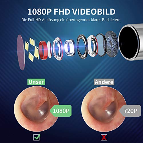 Otoskop Ohrreiniger WiFi, Ohr Endoskop Kamera 3.9mm Ultradünne 1080P HD Ohren Reinigung Kamera Ohrenschmalz Entferner… – Bild 3