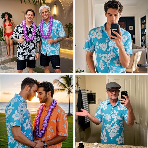 Image of Men's Hawaiian Shirts Short Sleeve Aloha Shirt for Men Casual Button Down Tropical Hawaii Floral Shirt Summer BeachParty