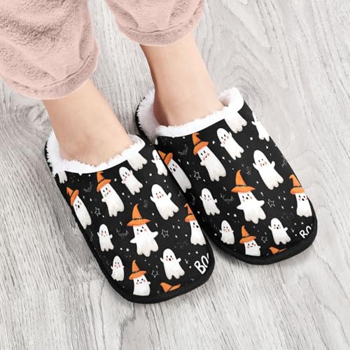 Ghosts Halloween Cute Orange Slippers For Women Men Soft Memory Foam Non-Slip Hallowmas Winter Indoor House Shoes Travel Slipper4