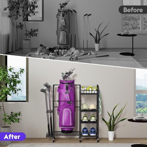 Golf-Bag-Stand-Storage-Rack-with-Wheels-Organizer-for-Golf-Bags-and-Golf-EquipmentAccessoriesIdeal-for-Garage-Home-Golf-Clubs