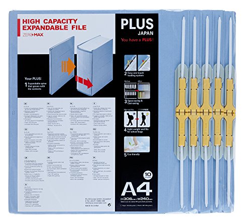 PLUS Japan, Zero Max Ruimtebesparende ordner in blauw, pak van 10 (1x 10 mappen)