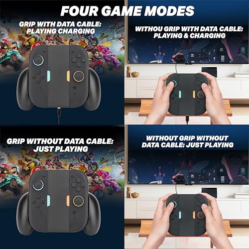 Image of NiTHO Joy-Con Charging Grip for Switch 2, Portable JoyCons Controller Charger Grip with 3M USB-C Cable, Comfortable Textured Anti-Slip Gamepad Grip, Play While Charging