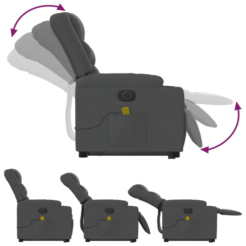 Sillón elevador eléctrico reclinable de tejido gris oscuro con 6 puntos de vibración y función de elevación automática, para personas mayores y adultos, cómoda, silla relax