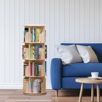 SH-RuiDu 4 Tier Rotating Bookshelf, 360° Revolving Bookcase, Floor Standing Spinning Shelf Wooden Book Shelf Organizer Display Shelf for Bedroom, Living Room, Study Room, Office, Kids Room