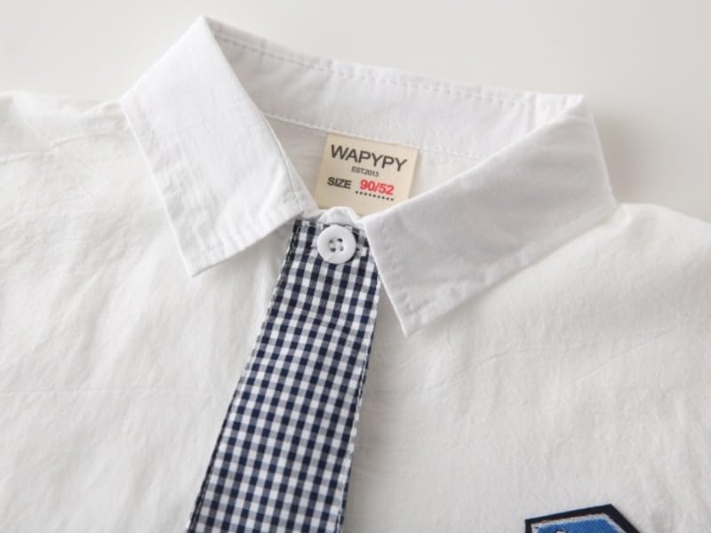 Toddler Children's Cute Print Baby Boys and Toddler Boys Short Sleeve Summer Tops Button Down Striped Tie Shirt (White,5 Years)