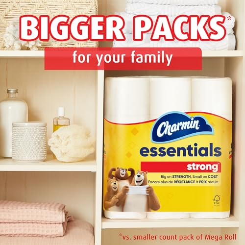 Image of Charmin Essentials Strong Toilet Paper 6 Mega Rolls, 429 sheets per roll