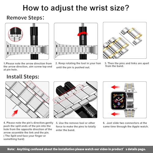 Image of MioHHR Solid Stainless Steel Bands Compatible with Apple Watch 38mm 40mm 41mm, Metal Strap with Soft TPU Case for iWatch Bands Series 9 8 7 6 5 4 3 2 1 SE SE2 SE3 Women and Men, Silver /Gold