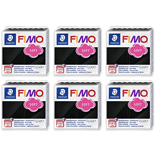 FIMO Pâte à modeler polymère souple pour four – Blocs de 57 g – Lot de 6 – Noir
