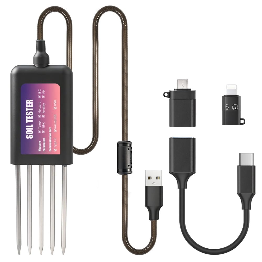 NONDK USB Soil Tester N P K PH Meter EC Temperature Humidity Fertility Detector for Farming Garden