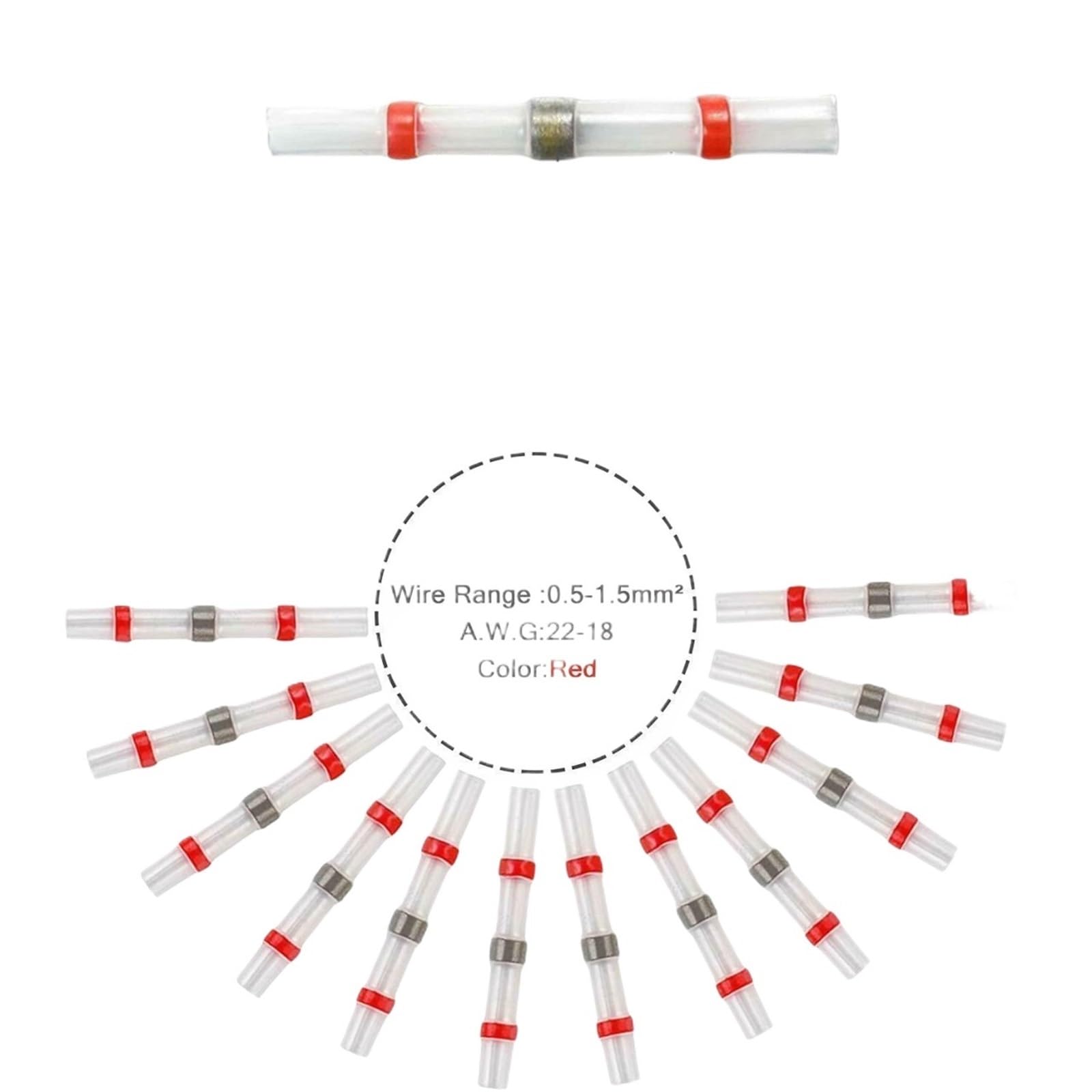 100/500/1000 Uds. Terminales de Empalme de Manga de Sellado de Soldadura a Prueba de Agua Conectores a Tope de Cable eléctrico termorretráctil de Cobre AWG22-18 Rojo(800PCS)