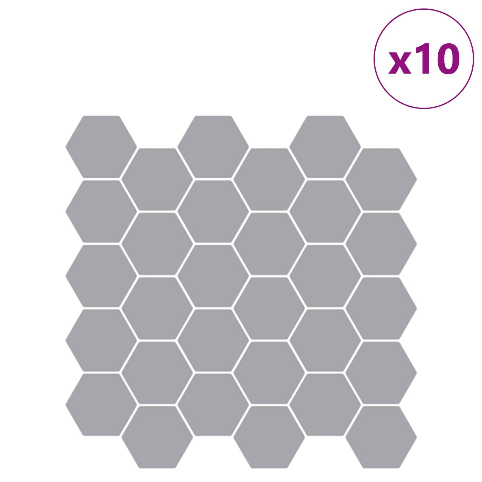 Sechseckige Fliese 10 Stk Grau 30x30cm Polyurethan PET | Selbstklebend, zuschneidbar, für Küche und Bad, pflegeleicht mit feuchtem Tuch
