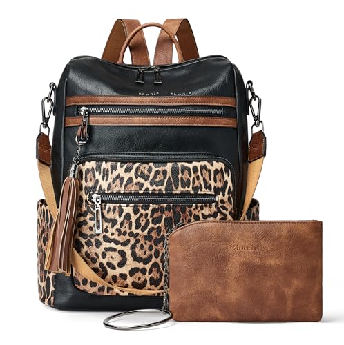 Image of Shrrie Vegan Leather Backpack Purse for Women with Adjustable Shoulder Bag | Water Resistant Fashion Designer Travel Backpack,Convertible Shoulder Bag with Wristlet,College Work