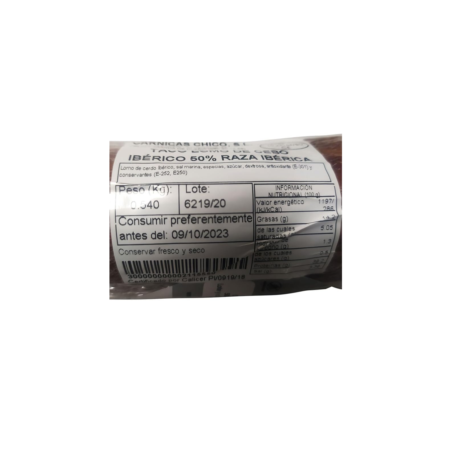 2 medias cañas de Lomo ibérico de cebo - 450 y 550 gr cada una - total entre 900 gr y 1,1 kg de lomo Envasado al vacío