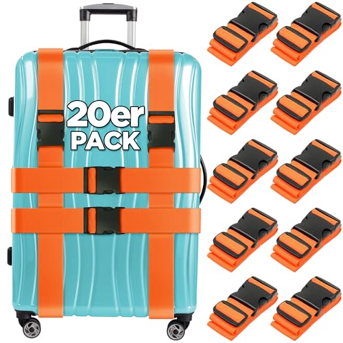 Gepäckgurte für Koffer – Orange, 4er-Pack – Premium-Nylongurte zur Gepäcksicherung – Längenverstellbar 1 – 2 Meter – von BlueCosto