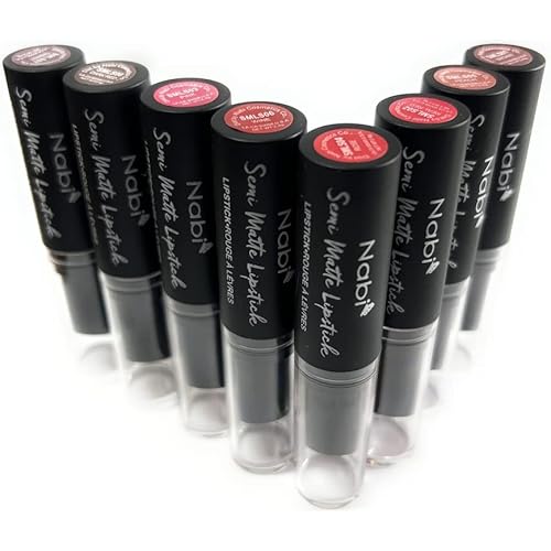 8 Colors Nabi Semi Matte Lipstick, Smooth Application and Won’t Dry Out Lips (BROWN, REAL RED, PINK, ROSE, PEACH, WINE, CABARET, DARK RED)