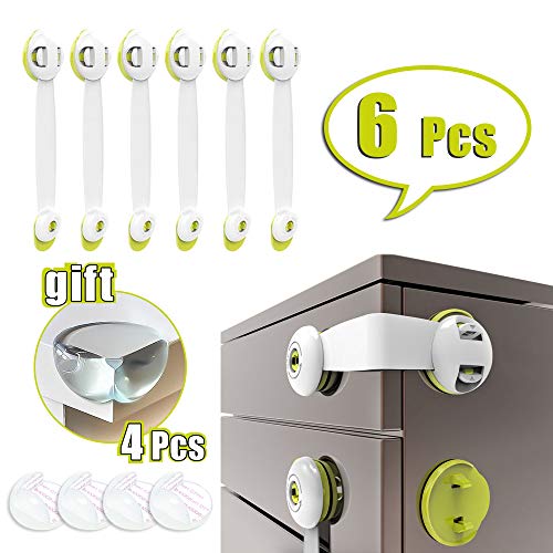 Gaoni Cerraduras de seguridad para armarios infantiles - Cierres adhesivos fuertes para armarios de cocina, cajones, neveras, basuras, fácil de instalar, duro para que el bebé desbloquee, 6 unidades