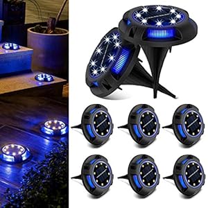 Solar Ground Lights Outdoor 8 Packs LED Disk Lights Solar Powered Waterproof In-ground Lights For Garden Deck Stair Step Lawn Patio Driveway Walkway Pathway Yard decoration (White + Blue) Solar Ground Lights Outdoor 8 Packs LED Disk Lights Solar Powered Waterproof In ground Lights For Garden Deck Stair Step Lawn Patio Driveway Walkway Pathway Yard decoration White Blue