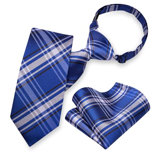Image of Barry.Wang Boys Ties School Pre-Tied Kids Necktie Handkerchief Clip Set Uniforms Child Ties for 8-14 Years Wedding Party