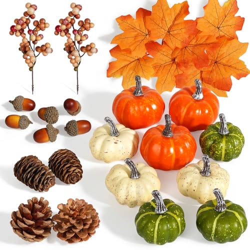 Artmag Pumpkin Decor Set, 25 PCS Fall Artificial Maple Leaves, Harvest...