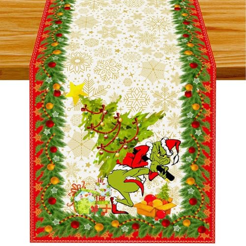 Weihnachten Tischläufer 34 x 186 cm, Leinen Weihnachtsgrinch Serie...