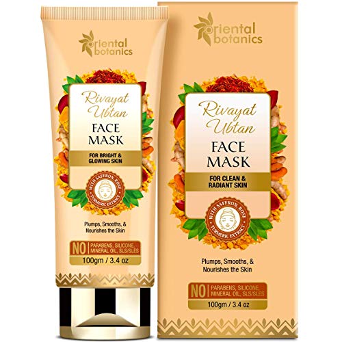 Oriental Botanics Rivayat Ubtan Face Mask For Bright And Glowing Skin With Saffron, Rose And Turmeric Extract - No Parabens, Silicone, Mineral Oils, 100 ml