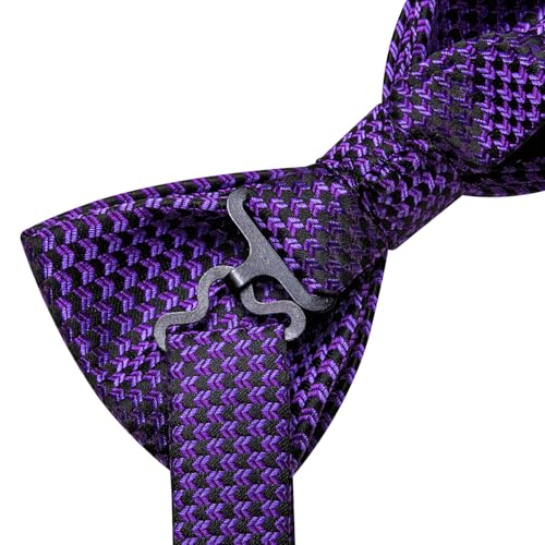 Image of Hi-Tie Bow Ties for Men Pre-Tied Pocket Square with Cufflinks Mens Bowtie Sets for Wedding Formal Party