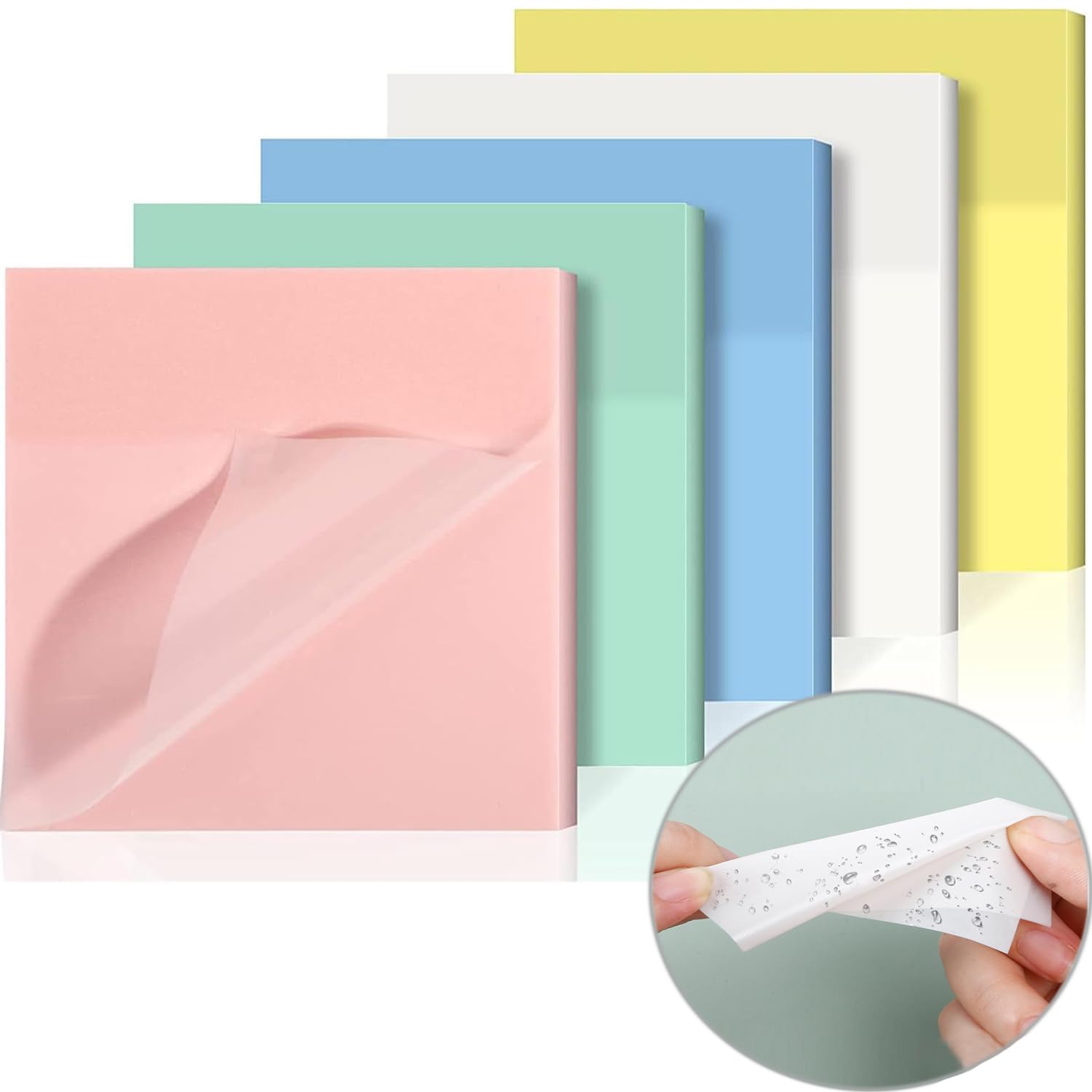 250 Sheets Colored Transparent Sticky Notes - 3 x 3 in Translucent, Pastel Clear Waterproof Self-Sticky Notes, See Through, Aesthetic Office School Supplies (5 Pads)