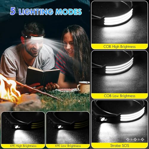 PARAROSE LED Rechargeable Head Torch (2 PCS), 230° Wide Beam Head Lamp with Motion Sensor, Waterproof Head Light Flashlight for Hiking, Running,Camping, Fishing, Cycling - Image 4