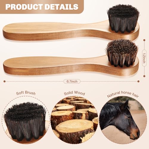 Image of 2 Pcs Horsehair Shine Shoes Brush Kit Polish Dauber Applicators Cleaning Leather Shoes Boots Care Brushes Suede Cleaner Brush(Wooden Long Handle)