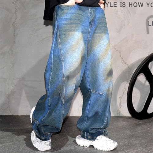 Men’S Premium Loose Baggy Cargo Skate Pants Button Fly Midweight Washed Distressed Streetwear Full Length Jeans3