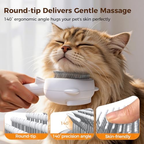 Self Cleaning Shedding Steam Cat Brush, Silicone Scraper Included - 4