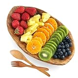 Kanhaom Hand-Carved Wooden Dish, Solid Wood Party Platter and Appetizer Display, Serving Tray for Fruit, Natural Root Catchall Storage for Ring, Jewelry, Vintage Rustic Bowl for Decor (11-13IN)