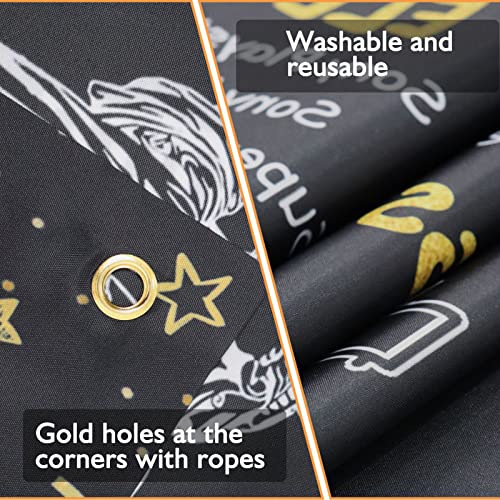 Image of DARUNAXY 61st Birthday Black Gold Party Decoration, Back in 1965 Banner Cheers to 61 Years Old Birthday Party Poster Supplies, 6 * 3.6FT Vintage 1965 Backdrop Photography Background for Men and Women