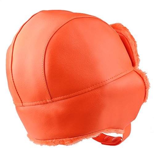 High Visibility Fur Trimmed Vinyl Trooper Aviator Winter Hat - Orange - XL