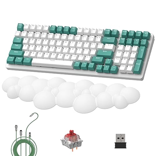 LexonElec K6 Teclado Mecánico Inalámbrico con Reposamuñecas Nube Blanca, 100 Teclas, 96% Layout, 4000mAh, Cableado/2.4Ghz/BT 5.0, RGB Backlit, Cable en Espiral para Juegos - Aqua Green Red Switch LexonElec K6 Teclado Mecánico Inalámbrico con Reposamuñecas Nube Blanca, 100 Teclas, 96% Layout, 4000mAh, Cableado/2.4Ghz/BT 5.0, RGB Backlit, Cable en Espiral para Juegos - Aqua Green Red Switch