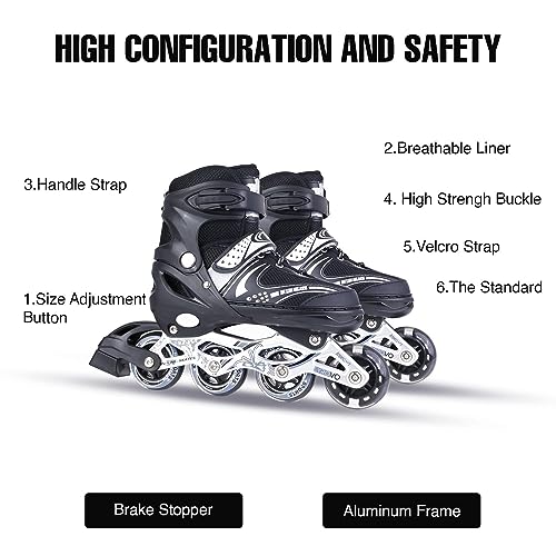 Image of TEKCOOL 4 Wheels Adjustable Inline Skates Skating Shoes for Boys Kids Girls Skating Shoe Adjustable Roller Blades Age 6 to 15 Years PU Strong Wheels Aluminium with LED Flash Light on Wheels