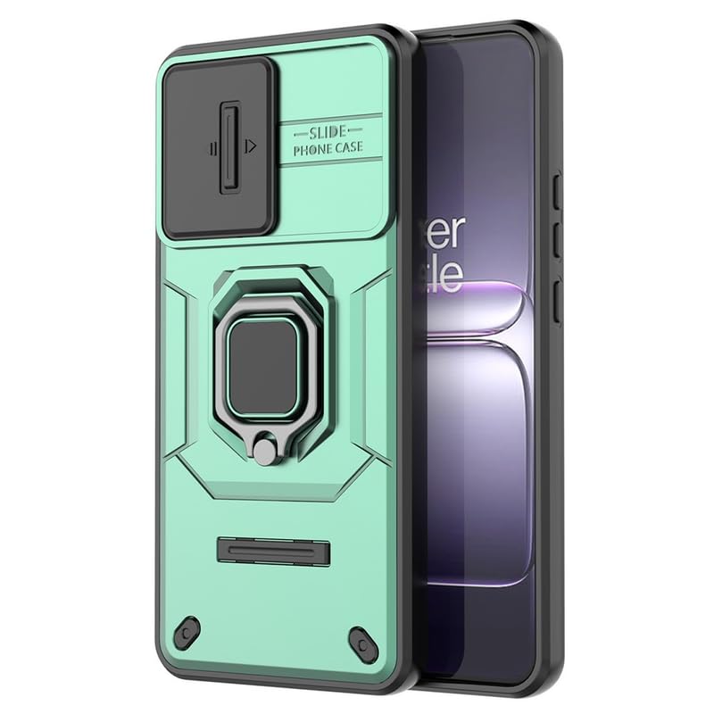 Image of Casodon Heavy Duty Armor Back Case Cover for Oneplus Nord CE 5 5G - Magnetic Kickstand Ring with Camera Shutter Protection, Rugged Bumper Hard Back Cover for Oneplus Nord CE 5 5G (PC & TPU|Green)
