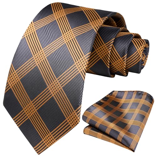 Image of HISDERN Mens Ties Solid Color Tie and Pocket Square Set Classic Woven Formal Neckties & Handkerchief Wedding Party