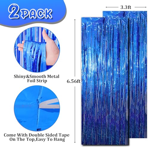 Image of Voircoloria 2 Pack Blue Tinsel Foil Fringe Curtains, Blue Party Decorations, Metallic Tinsel Party Streamers Backdrop for Birthday Baby Shower Graduation Wedding Anniversary Party Decorations