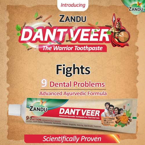 Image of Zandu Dantveer Toothpaste 200Gm Copper Bad Breath Treatment,Plaque Removal Tongue Cleaner Pack Of 2 Fight Dental&Oral Problems Reduces Bad Breath Ayurvedic Toothpaste With 40 Ingredients