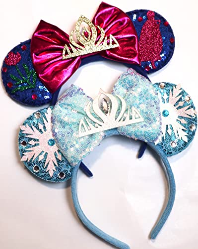 CLGIFT Frozen Inspired Minnie Ears Headband, Elsa Minnie Ears (Both)