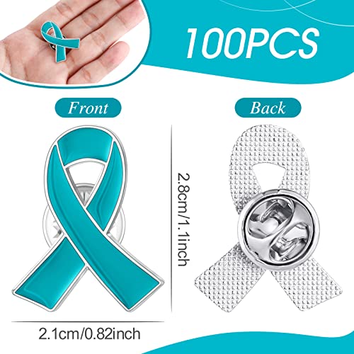 Sasylvia 100 Pcs Teal Ribbon Lapel Pins Bulk Ovarian Cervical Cancer Sexual Assault Awareness Products Scleroderma PTSD Awareness Thyroid Cancer Jewelry Metal Pin Badge Brooch2