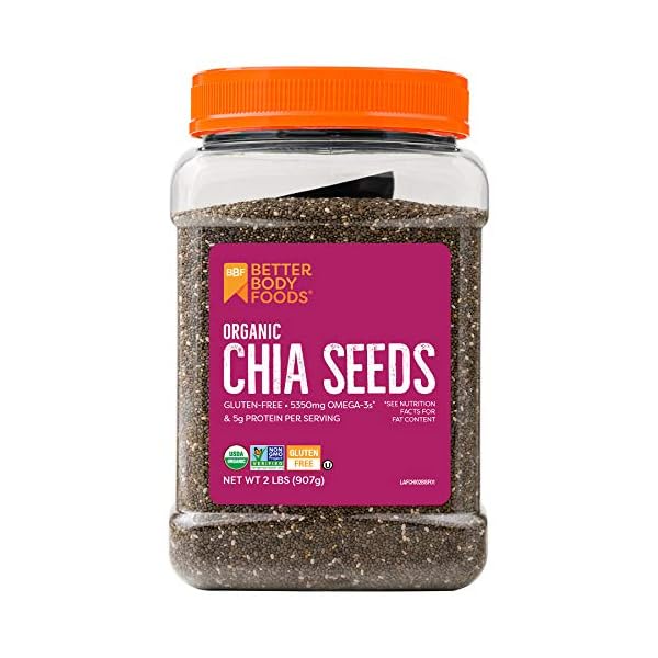 BetterBody Foods Organic Chia Seeds with Omega-3, Non-GMO, Gluten Free, Keto Diet Friendly, Vegan, Good Source of Fiber, 2 lbs, 32 Oz