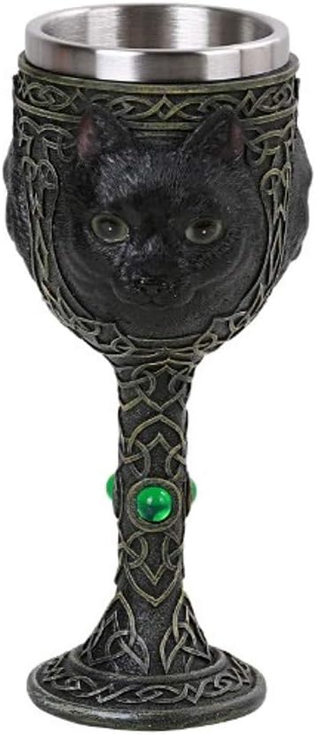 Pacific Giftware PT Celtic Black Cat Collectible Resin Figurine Drinkable Goblet with Removable Stainless Steel Inner