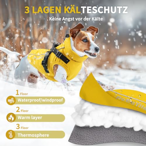PcEoTllar Wasserdichter Hundemantel für kleine Hunde, warme reflektierende Jacke mit Geschirr für den Winter, Ski-Kostüm, Baumwolle, Hundepullover