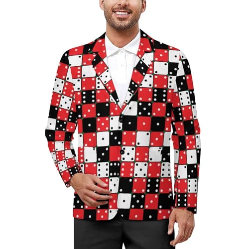 Red, White and Black Dice Men's Classic Fit Suit Two Button Blazer Business Coat Tuxedo for Wedding Dinner