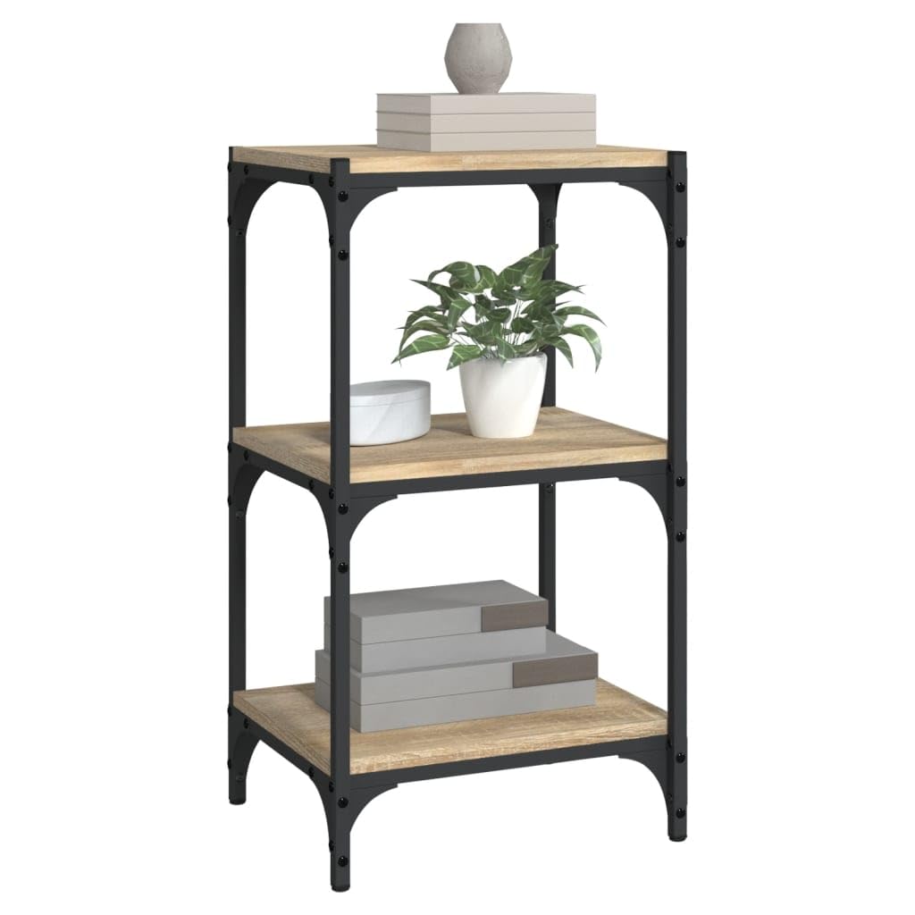 Bücherregal Sonoma-Eiche Holzwerkstoff und Stahl 40 x 33 x 70,5 cm Standregal mit 3 Ablagen, vielseitiges Regalsystem als Raumteiler und Aufbewahrungslösung für Wohnzimmer