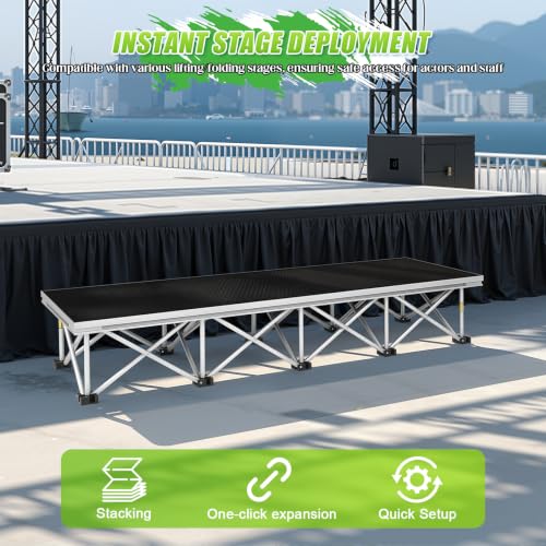 Image of 4x1.2ft Folding Interlocking Stage Stairs, 8.66 inch High 16-Strut Riser