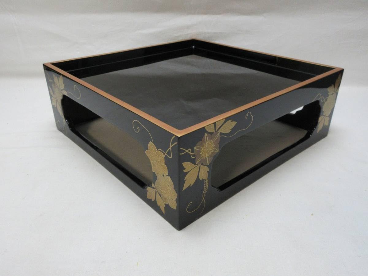 Amazon.co.jp: 茶道具 輪島塗 金彩花蒔絵 重台 四方盆 木製黒真塗 能登 